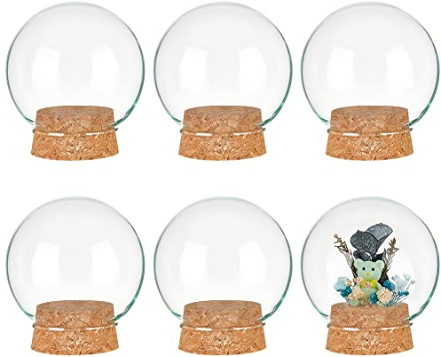BENECREAT Lot de 6 bocaux Décoratifs en Forme de Cloche en Verre avec Couvercle en Dôme en Verre de 64.5x70.5 mm avec Base en Liège pour les Fêtes, Art et Petits Projets Intérieur, Diamètre: 39 mm
