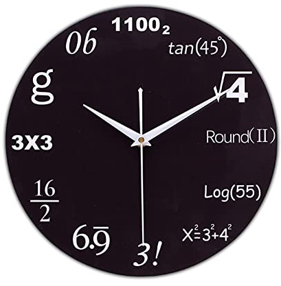 Mathematik Wanduhr aus Holz, Schwarz Weiß Kreative Runde Mathematische Uhr Formel Uhr Wanduhr ohne Tickgeräusche Wanddekoration für Klassenzimmer Zuhause Wohnzimmer Schlafzimmer Büro, 29.5cm
