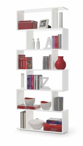 BLUCO Bücherregal, Raumteiler, Modell DANERYS, Farbe Weiß, glänzend, Maße: 80 cm (Breite) x 192 cm (Höhe) x 24 cm (Tiefe)