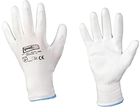 D2D | 48 Paar - White Grip Handschuhe - Größe: 9 (L) - Weiß aus Polyester mit einer PU Beschichtung - Norm EN 388 - Arbeitshandschuhe - PU-Montagehandschuhe
