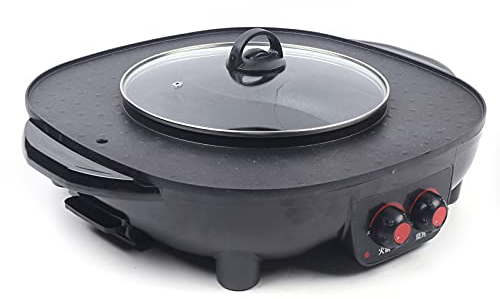 2 in 1 Hotpot Grill BBQ Elektrischer Antihaft-Rauchloser Grillofen,Multifunktion Trennung Elektrischer Rauchfreier Grill Schwarz