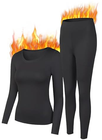 YADIFEN Womens Thermal Underwear Set Ultra Soft Base Layers Warm Ladies Long Sleeve Tops & Long Johns Fleece Lined Leggings For Winter,Ski,Indoor,Outdoor Black
