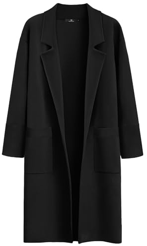 LILLUSORY Langer, eleganter Damen-Cardigan – Grau – Erwachsene – weiblich – Kokon-Silhouette – solide – Strickstoff – langärmelig – lockere Passform – ungefüttert – nicht wasserabweisend