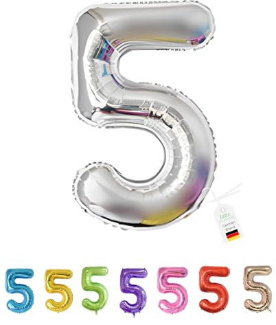 LITTLE BIRTHDAY | Zahlen Luftballon | Folienballon | Helium Gas Balloon Ballon | 101 cm | 0 1 2 3 4 5 6 7 8 9 in vielen Farben | Geburtstag | Kindergeburtstag | Deko | silber 5