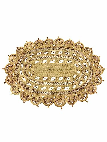 carpetfine Juteteppich Cate Oval Naturfarbe Beige 80x150 cm handgewebt aus Jute | Moderner Naturteppich Uni im Boho - Style Teppich Oval für Wohnzimmer, Schlafzimmer und Küche
