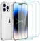 Whioltl Funda para iPhone 14 Pro Max con 3 protectores de pantalla de vidrio templado, funda transparente para teléfono, antiarañazos y absorción de golpes, funda básica transparente compatible con