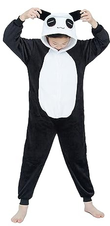 WDRHC Unisex Kinder Einhorn Pyjamas Onesie Karton Animal Cosplay Fasching Kostüm Warm Gefüttert Body Overall Tier Nachtwäsche Karneval Weihnachten Xmas Pyjamas Sleepwear Jungen Mädche Panda