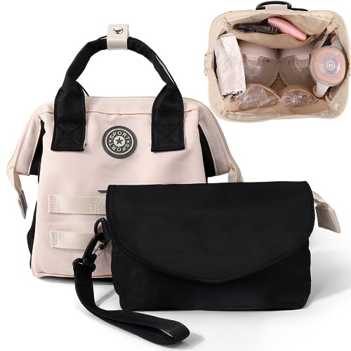 2 in 1 Milchpumpentasche, tragbare Pumpentasche für Rucksack/Schulter/Cross-Body Kompatibel mit Momcozy/Spectra/Willow/Medela, Milchpumpen-Reisetasche mit 7 Taschen und abnehmbarem Gurt, Grab and Go