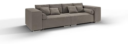 S-Style Möbel Freiham Sofa 5-Sitzer Mit Schlaffunktion für Wohnzimmer Couch Aus Mikrofasern Möbel Freistehende Polster Sofas & Couches Couchgarnitur Dunkelbeige 290 x 110 x 80 cm