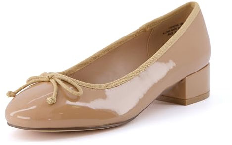 CUSHIONAIRE Women's Frenchie Dress Ballerina Flat +Memory Foam, Wide Widths Available, Tan Patent 6 UK