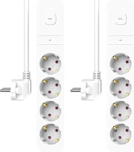2-er Set ELRO ES704 4-Fach Steckdosenleiste mit Überspannungsschutz – 1,5 m Kabel und Schalter – Kindersicherung – Schukostecker – max. 3680 W – TÜV getest