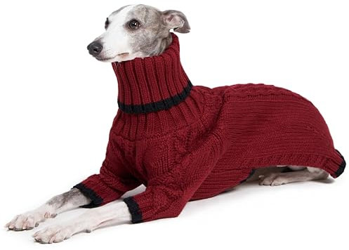 ESCCBOO Italienische Windhundkleidung, warmer Pullover für Whippets, Einteiler für Hunde, zweibeiniger Rollkragen, warmer Pullover für kleine mittelgroße Hunde (Größe S, Rot)