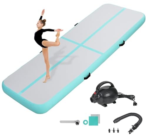 KIKILIVE 20CM Hoch Gymnastikmatte Tumbling Matte, 3M Aufblasbar Gymnastik Track Matte Air Turnmatte mit Luftpumpe Aufblasbare Sportmatte für Fitness/Outdoor/Yoga/Training usw