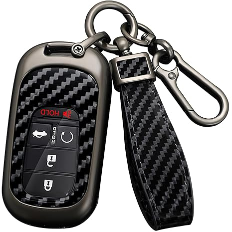 HIBEYO Coque de clé de Voiture Compatible avec Honda - Motif en Fibre de Carbone - Convient pour Honda Accord Civic Pilot HR-V CR-V Sport SI EX EX-L Touring - Porte-clés Noir