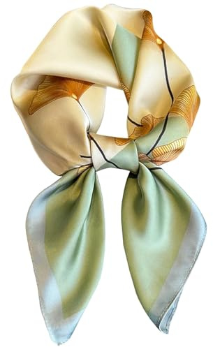Hioyiwes Women's Silk Fashion Scarf, A3-green Flowers, 27.5 x 27.5 Inch