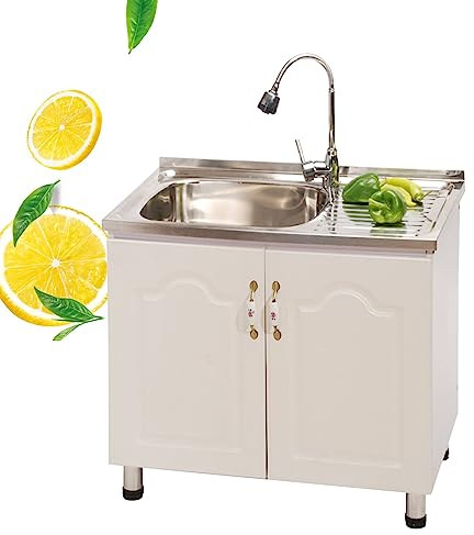 Tocador de baño, Lavabo con Mueble, Lavabo Independiente de Acero Inoxidable con Grifo extraíble, Mueble para Lavabo Exterior, Lavabo Multiusos,
