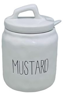 Acense Ceramic Mustard Pot with Lid, White
