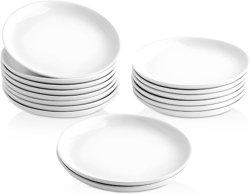 Lot de 16 Assiettes à Dessert Porcelaine, Φ14cm Assiette à Gâteau, Petite Assiettes Blanche pour 16 Personnes, Plats de Service en Céramique pour Gâteau, Déjeuner, Pain, Fruits