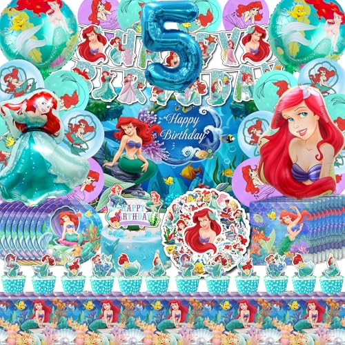 Decoration Sirene Anniversaire 5 Ans Fille, Ballon Ariel 5 Ans, Stickers Sirene, Nappe Sirene, Deco Sirene Gateau, Serviette Assiette Ariel La Petite Sirene, Toile Anniversaire Ariel La Petite Sirene