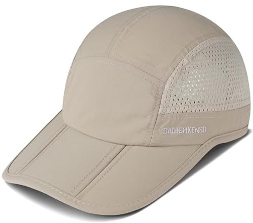 GADIEMKENSD Folding Running Men Hat Long Brim Golf Hats Quick Dry Baseball Caps Unstructured Breathable Light Cooling Cap Adjustable Trucker Hat for Outdoor Sport Hiking Workout Gym Travel Khaki