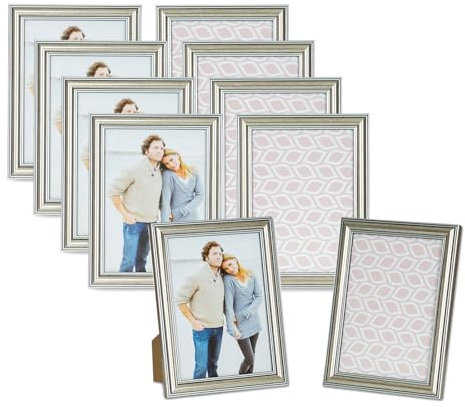 10er Set Bilderrahmen 13x18cm Fotorahmen Silber Antik Portraitrahmen Glasscheibe Wanddeko Tischdeko