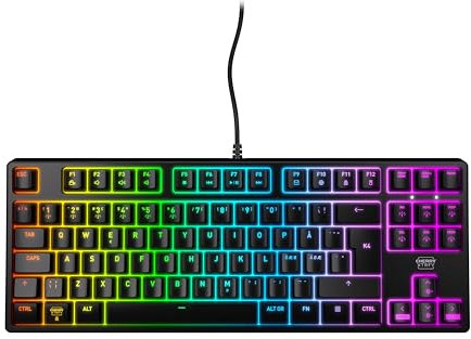 CHERRY XTRFY K4V2 TKL, Clavier De Jeu Filaire sans Pavé Numérique, Disposition Pan-Nordique (QWERTY), Éclairage RGB, Commutateurs Mécaniques MX2A Red, Noir