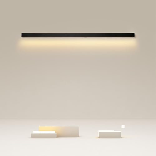 LOGT 100CM Lange Wandleuchte 20W Schwarz LED Wandlicht Innen Moderne Lang Wandlampen Warmweißes Licht 3000K Up Down Wandbeleuchtung für Treppenhaus Wohnzimmer Flur Innenräume Schlafzimmer,80CM