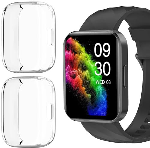 Lamshaw Schutzhülle für Ruemen D1, Silikon, TPU, stoßfest, Rundumschutz, stoßfest, kompatibel mit RUIMEN D1 1,85 Zoll Smart Watch (2 Packs, transparent)