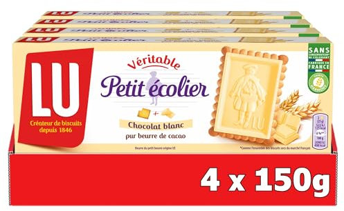 LU PETIT ECOLIER - 4 Boîtes de Biscuits Petit Ecolier au Chocolat Blanc - Pack Familial - Lot de Biscuits au Chocolat - Idéal pour le Goûter - Fabriqué en France - Lot de 4x150g