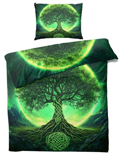 Baum Des Lebens Bettwäsche 135x200 Winter - Nordische Mythologie Bettbezug 135 x 200 2er Set, Weiche & Angenehme Mikrofaser Bettbezüge & Kissenbezug, Bettwäsche-sets mit Reißverschluss A#&-8