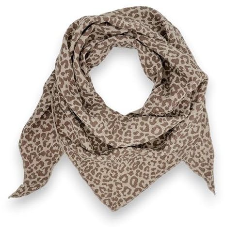 Ziona Musselin Schal damen leo Made Italy 195 x 72 cm Herbst Winter Dreieckstuch Baumwolle Halstuch (Beige-Hellbraun)