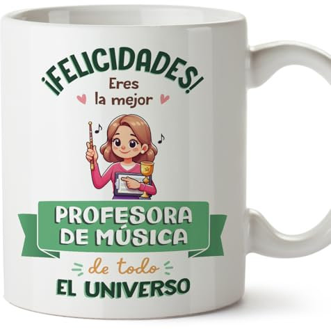 MUGFFINS Tazas para PROFESORA DE MÚSICA mujer - En Español - Mejor Universo Trofeo - 11 oz / 330 ml - Regalo original y divertido
