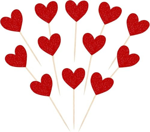 40 Stück Rot Herz Tortendeko Glitzer Liebe Herz Valentinstag Kuchen Deko für Valentinstag Thema Hochzeit Verlobung Braut Dusche Geburtstag Party Kuchen Dekorationen Rot