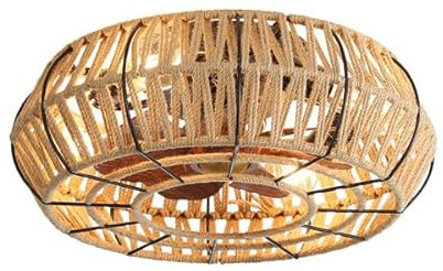 Rattan Caged Ceiling Fan with Light Flush Mount 21 Inch Enclosed Ceiling Fans with Lights and Remote Control for Bedroom and Living Room Black 6 Speeds Low Profile