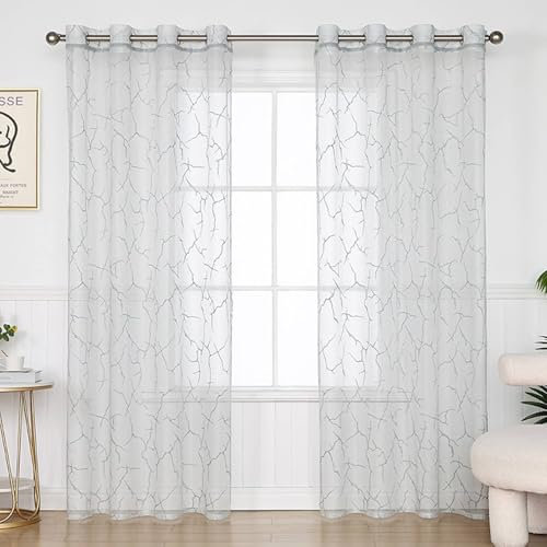 Wycian Vorhänge Gardinen 2er Set Hellgrau Voile mit Marmorrissmuster H244 x B107 cm (2er Pack) Polyester