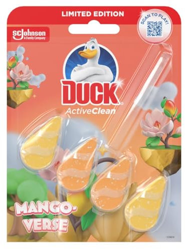 Duck Active Clean Toilet Rim Block, Foaming Toilet Bowl Cleaner, Long-lasting Fragrance, Mango Verse, 38.6g