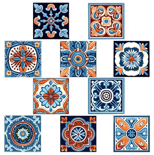 HOMSFOU 10 Stück Dekorative Fliesenaufkleber 15.00 X 15.00 X 0.10 cm Selbstklebend Für Badezimmer Küche Wandfliesen Und Backsplash Vintage Wanddeko Für Glatte Oberflächen