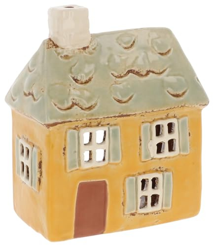 Shudehill Giftware Village Pottery Dormer, Cottage and Croft style Tealight Houses (Yellow Shutter)