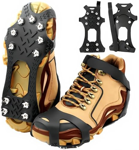 SYNYOUR Crampons, Ice Grips for Shoes and Boots, Silicone Stainless Steel Ice Cleats for Winter Hiking Walking Climbing Ice Fishing, Grippers Shoe Spikes Grips Traction, Unisex Snow Grips