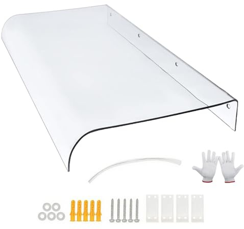 Vordach Überdachung Haustürvordach, Sonnenschutz Regenschutz Vordach für Haustür, Wetterschutz Pultvordach aus Transparent, 160 cm 150 cm 140 cm 120 cm bogenvordach inkl Montagematerial(40x140cm)