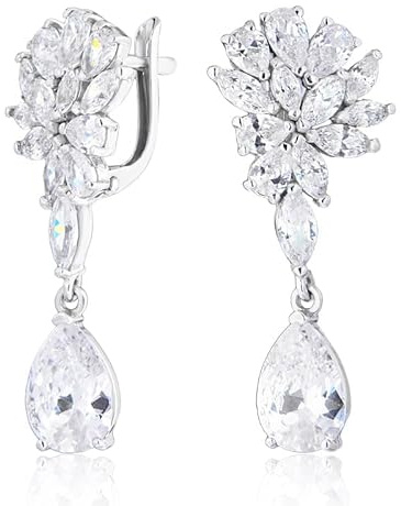 Secret For You Elegante Damen Ohrhänger, 925 Sterling Silber, Zirkonia Kristall Tropfen, Hochzeitsschmuck Ohrringe