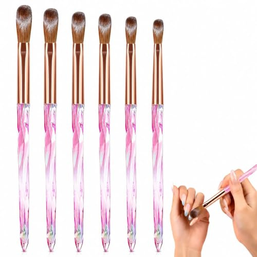 6PCS Acrylic Nail Brush Set - Nail Art Brushes Size 4/6/8/10/12/14 - Acrylic Powder Nail Brushes - Nail Tools Set For Acrylic Nails Extension & 3D Carving & Detailing Design