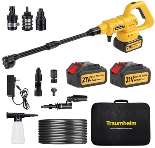 Traumheim Akku Hochdruckreiniger 21V, 68 Bar, 2X 4000mAh Akkus,Gelb
