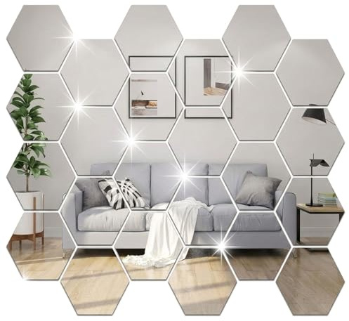 lrgnixs 24 Pcs Mirror Wall Stickers, Hexagon Acrylic Stick On Mirrors for Walls Decor & Room Decor, Removable Self-Adhesive Mirrors Stickers for Living Room, Bedroom, TV & Sofa Background