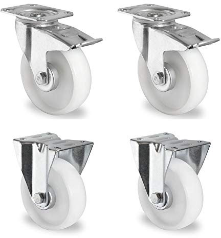 Rollensatz 2 Lenkrollen mit Feststeller + 2 Bockrollen 100 mm Polypropylen