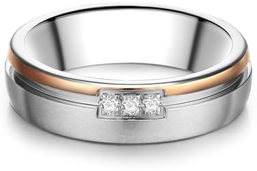 Trilani Damen Ehering Edelstahl silber/rosevergoldet Zirkonia im Brilliantschliff Partnerring Bandring breit Edelstahlring Trauring