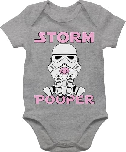 Baby Body Junge Mädchen - Sprüche - Storm Pooper I - 6/12 Monate - Grau meliert - strampler neugeborene lustig babymode witzig spruch comic bodys geschenk babyparty babybody mit sprüchen spruche
