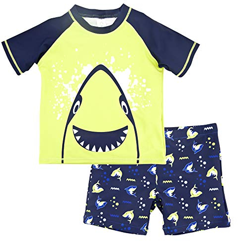 Maillots de Bain pour Garçons - T-Shirt & Shorts 2 Pièces de Costume de Natation Anti-UV 3-8 Ans