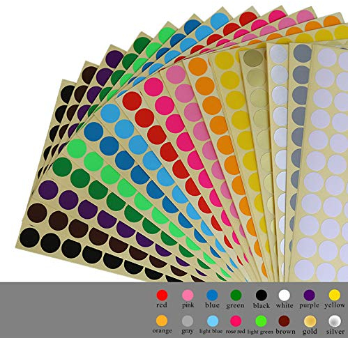 Tweal Selbstklebende Aufkleber, rund, 16 Blatt, 16 mm, farbig, Codierung, Etiketten für Büro, Schule, Kalender, Kartenaufkleber