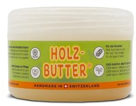 Renuwell Holz-Butter, 250 ml – Intensiv-Pflege für alle Holzarten, Möbelpflege 100% natürliche Inhaltsstoffe, Lebensmittelecht, hochwertiger Holzbalsam mit Bienenwachs, Schweizer Qualität